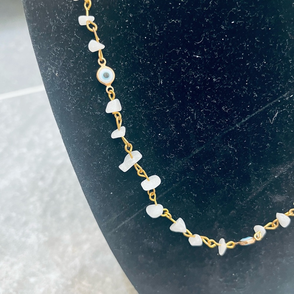 White Shell Necklace on Gold Chain - Picture 4 of 4